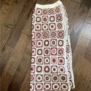 Crochet Maxi Skirt - Cream and Brown